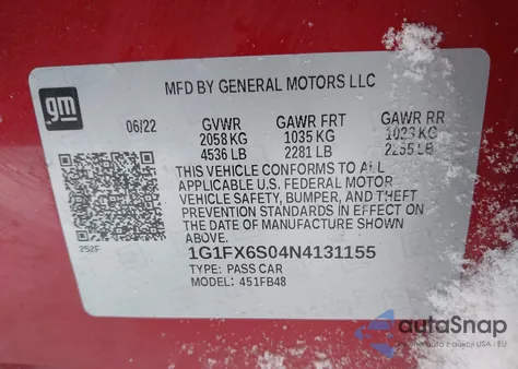 2022 Chevrolet Bolt Ev Fwd 2Lt from USA, damaged, VIN 1G1FX6S04N4131155